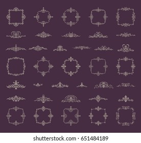 Retro rosette and victorian ornament for decoration text or design logo. Classic wicker sign in huge collection. Motifs frames and ornate elements in vector. Vintage royal scroll for decor menu. Label