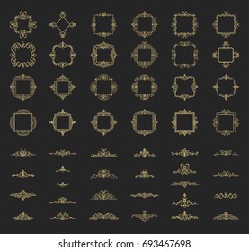 Retro rosette and victorian ornament for decoration text or design logo. Classic wicker sign in huge collection. Motifs frames and ornate elements in vector. Vintage royal scroll for decor menu. Label