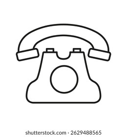 Retro Rotary Telephone Line Icon. Vintage Communication Device Outline Symbol. Nostalgic Technology And Classic Design. Editable Stroke. Isolated Vector Illustration.
