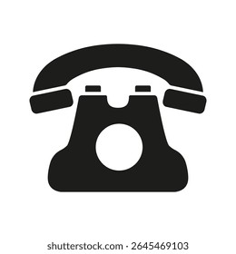 Retro Rotary Telephone Solid Icon. Vintage Communication Device Silhouette Symbol. Classic Telecommunication, Nostalgia, And History Representation. Isolated Vector Illustration.