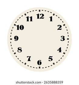 Retro round clock face. Vintage watch design. Elegant antique dial. Timer with numerals. Decorative carved arrows. Mechanical chronometer. Vector