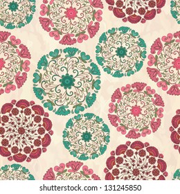 Retro round flower seamless pattern