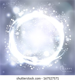 Retro round frame with flash lights and sparkles. Vector.