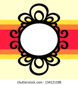 Retro round frame on striped background invitation or greeting card template, vector