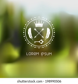 Retro round stamp frame on green blurred background