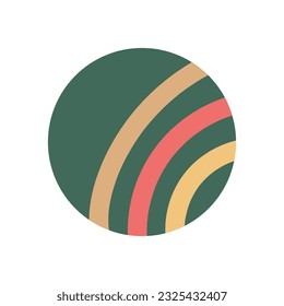Retro round striped element. Vecor green highlighter for stories with beige stripes isolated on white background, cute round clipart icon.