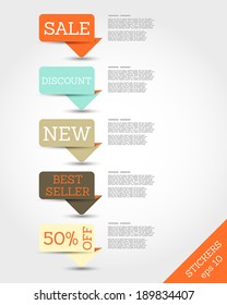 retro rounded paper origami long stickers. sale concept.