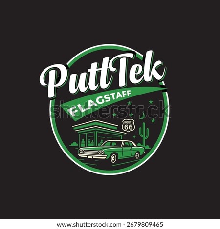 Retro Route 66 Diner with Classic Car – PuttTek Flagstaff Vintage Illustration