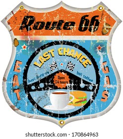 Retro route 66 diner sign, vector illustration