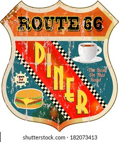 Retro Route Sixty Six Diner Sign