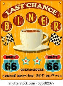 retro route sixty six diner sign, vector illustration