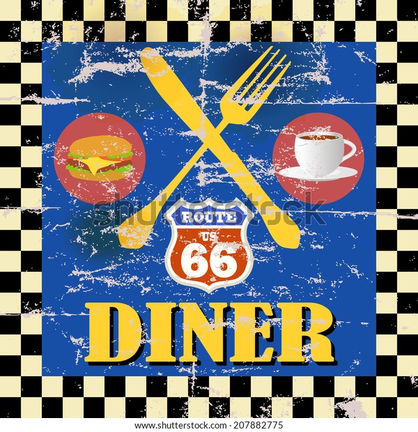 Retro Route Sixty Six Diner Sign Stock Vector (Royalty Free) 207882775