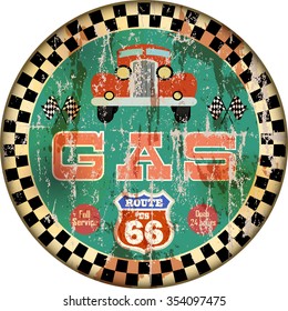 retro route sixty six gas station sign, vector, fictional artwork