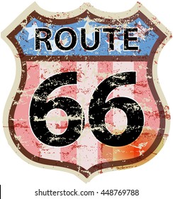 retro route sixty six road sign, grungy style