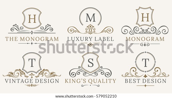 Retro Royal Vintage Shields Logotype Set Stock Vector Royalty Free