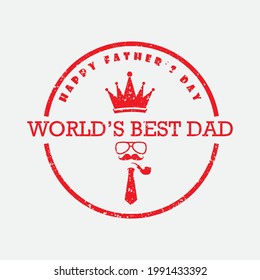 Retro rubber stamp seal design celebrating father's day. Unique design with crown, glasses, mustache, pipe and tie.