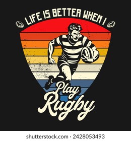 Retro Rugby Player Rugger tshirt Design Vector