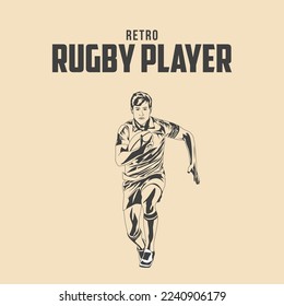 Retro Rugby Player Vector Stock Illustration