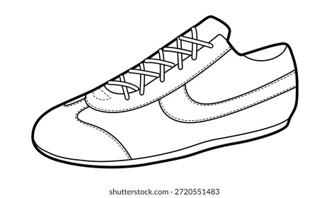 Zapatilla deportiva de running retro sketch individual. Calzado deportivo clásico para el armario del parque del patín de la moda de calle. Ilustración técnica de la moda, maqueta del CAD, estilo de calle aislado unisex limpio de los hombres de la mujer del Vector
