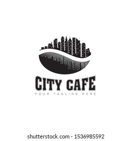 retro, rustic, vintage logo city cafe, with coffee bean and building vector
