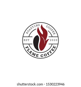 retro, rustic, vintage logo flame coffee, with bean and fire vector on stamp style
