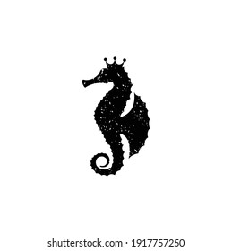 Caballo de mar Rústico Retro Vintage, Ilustración de Silhouette de la vida marina, Esbozo para el logotipo plano del vector de fondo blanco aislado de tatuaje