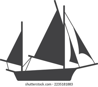 Retro sail ship icon. Black marine boat
