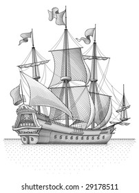 Retro sail ship vector