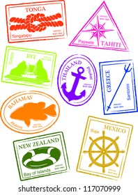 Retro Sailing Passport Stamps Vector Illustration