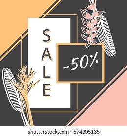 Retro sale banner template vector. Vintage floral background. Luxury design for fashion shop discount coupon, social media offer, email promotion or spa beauty flyer.