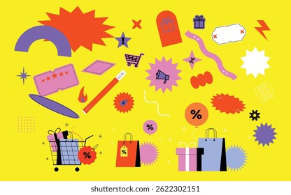 Retro sale cute icon elements