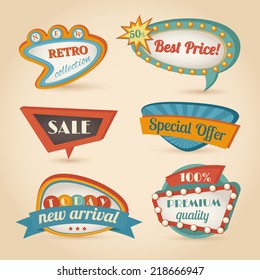 Retro sale discount speech bubble promotion set isolated vector illustration