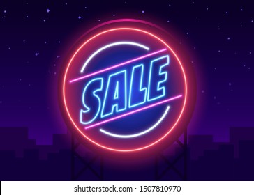 Retro sale neon sign. Las Vegas concept. Vector illustration.