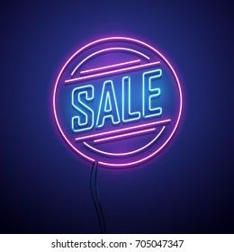 Retro Sale Neon Sign. Vector Illustration.
