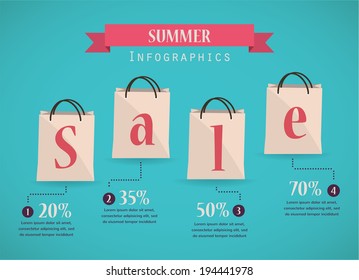 retro sale nfographics with shopping bags