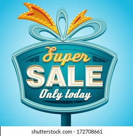 Retro sale signboard. Vector