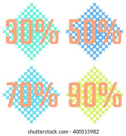 Retro sales set. Vector discounts on halftone backgrounds.