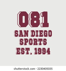 Retro San diego 081 varsity college slogan print Slogan typography print design. Vector t-shirt and sweatshirt graphic or other uses