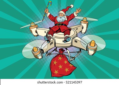 Retro Santa Claus flies on the drone