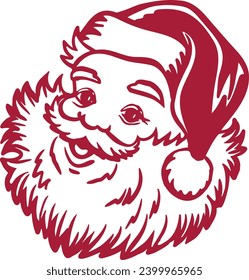 Retro Santa's Face vector, Vintage santa Christmas happy holidays old school design clip art cutting file