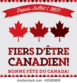 Retro sash Canada Day maple leaf card in vector format.Translation (top to bottom)  "Since July 1 1867!" "Proud to be Canadian!" "Happy Canada Day"