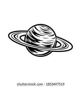 Retro Saturn tattoo vector illustration. Monochrome giant planet with rings. Galaxy and cosmos exploration concept can be used for retro template, banner or poster