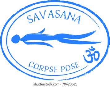 Retro Savasana Yoga Pose in Passport Stamp Style Vector Illustration