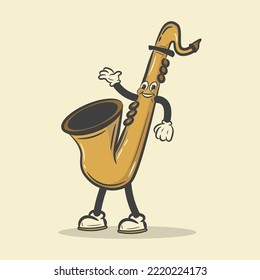 Retro Saxophone Cartoon Character Vector Illustration