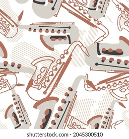 Retro Saxophone Musical Instrument Vector graphic Seamless Pattern can be use for background and apparel design