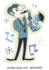 Retro Saxophone Player Cartoon