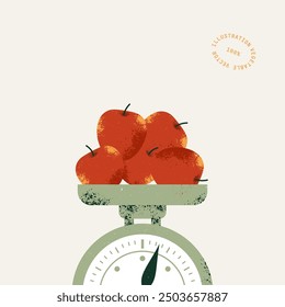 Escala retro con manzanas frescas. Ilustración vectorial estilo Antiguas.