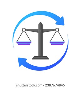 Retro scales icon. Flat, blue, circle arrow, retro scale, circle arrow and scales. Vector icon