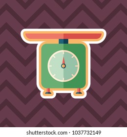 Retro scales sticker flat icon with color background.