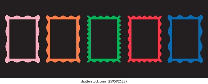 Retro scallop frames set. Trendy rectangle borders. Modern graphic template